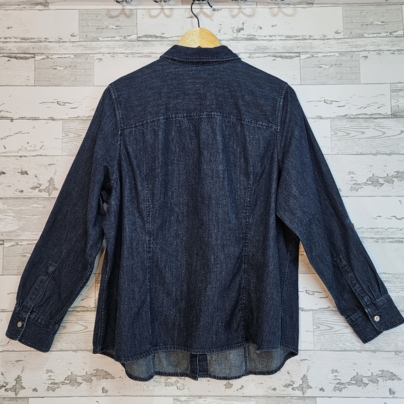 Talbots Womens Denim Button Up Shirt Petite 18W Collared Long Sleeves - Picture 3 of 8